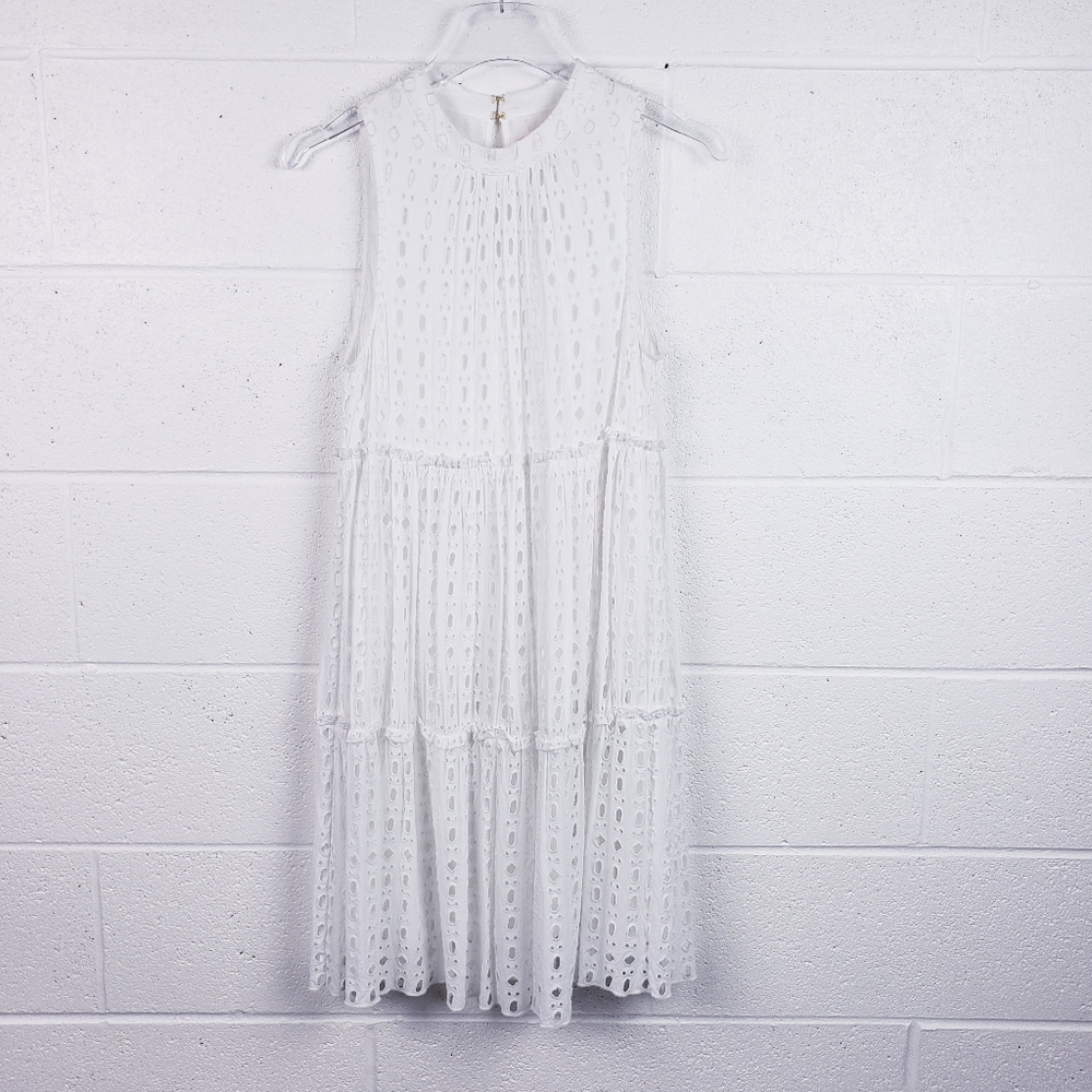 Lilly Pulitzer Indira Swing Dress Resort White Eyelet Mock Neck Tiered‎ Small